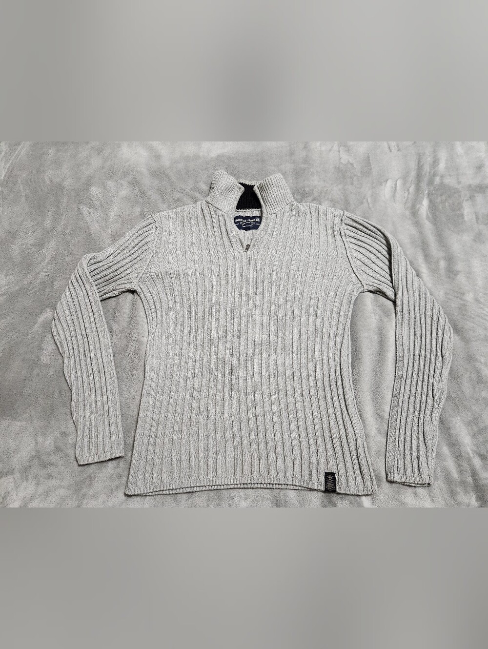 Nautica Jeans Co. Gray Ribbed Cotton 1/2 Zip Pullover Sweater XL